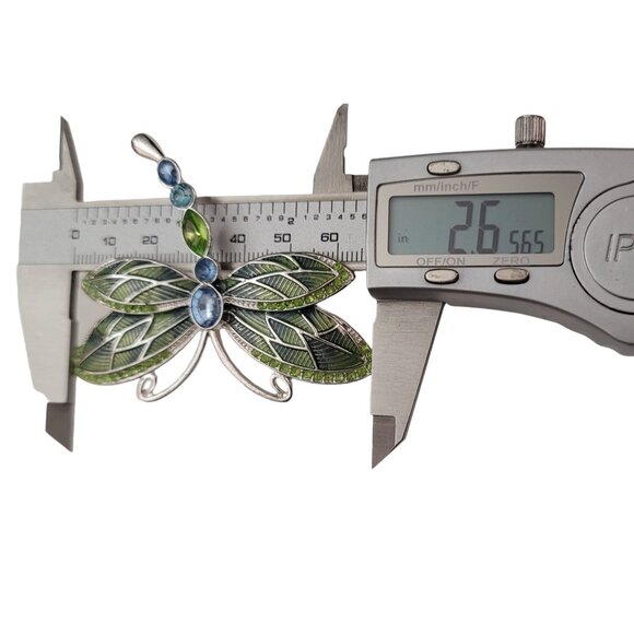 Napier Silver-Tone Green Blue Rhinestone Enamel Dragonfly Brooch Pin Signed E913 - Picture 7 of 9